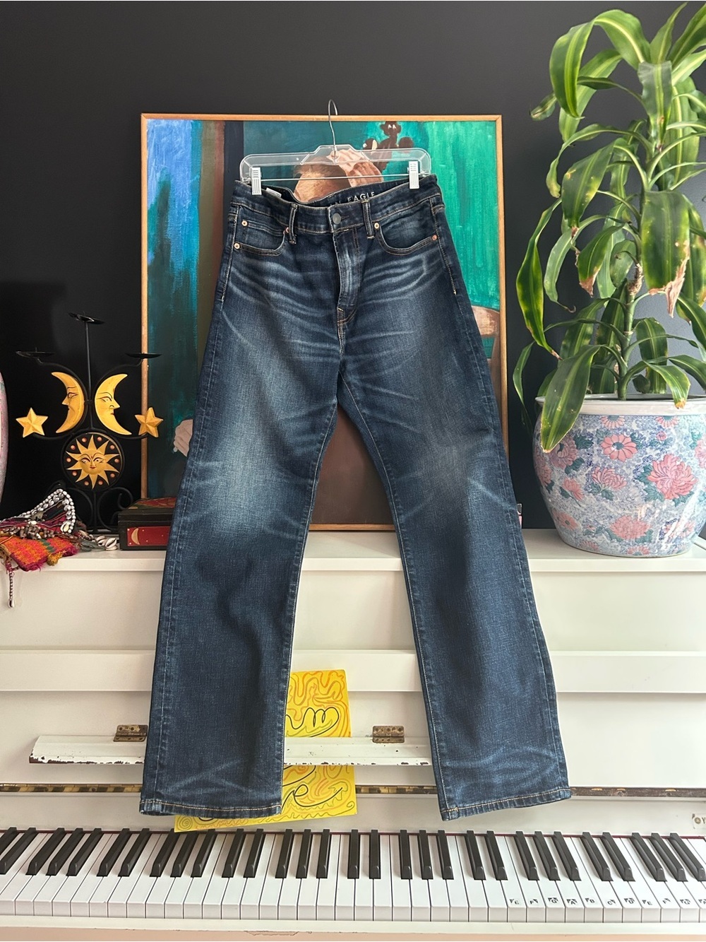 American Eagle Straight Leg Jeans Mens Dark Wash Blue Denim Classic Stretch